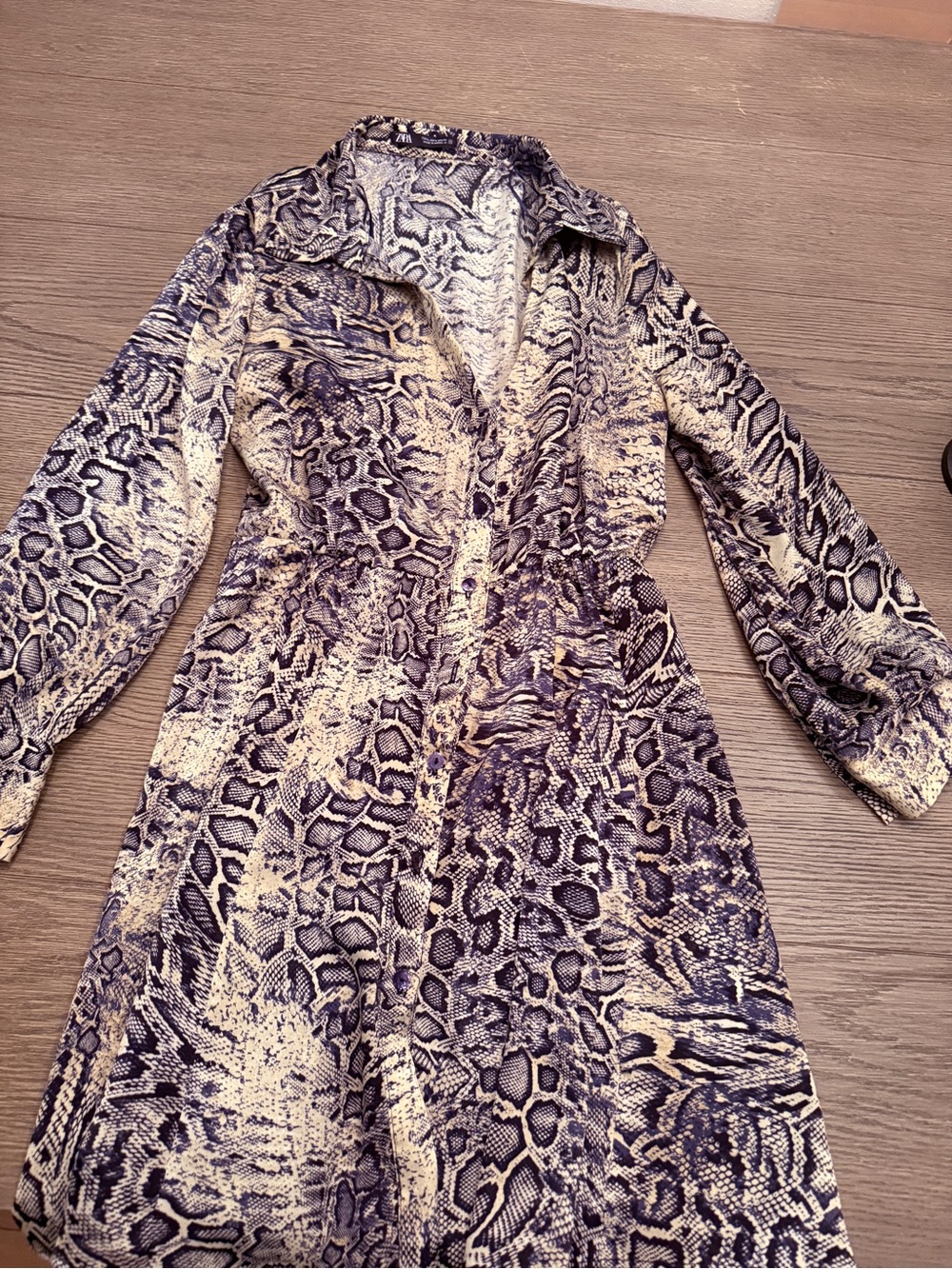 Zara Snake-Print Midi Dress in Navy and Cream